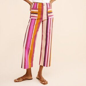 Anthropologie Maeve Colette Cropped Wide-Leg Pants Southwestern Plum Stripe 29